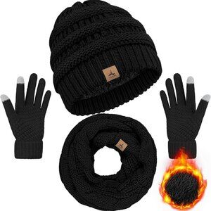 Warm Fleece Knit Winter Hat Scarf Gloves Set Unisex Adult Gift